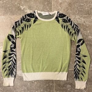 A.L.C. Lime and Black Feather Pattern Crewneck Sweater